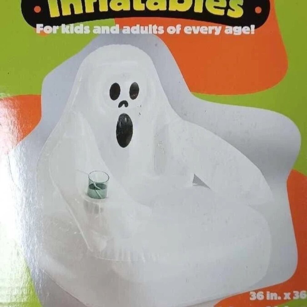 Vintage Inflatable Halloween White Ghost Chair Child & Adult 36" Cup Holder